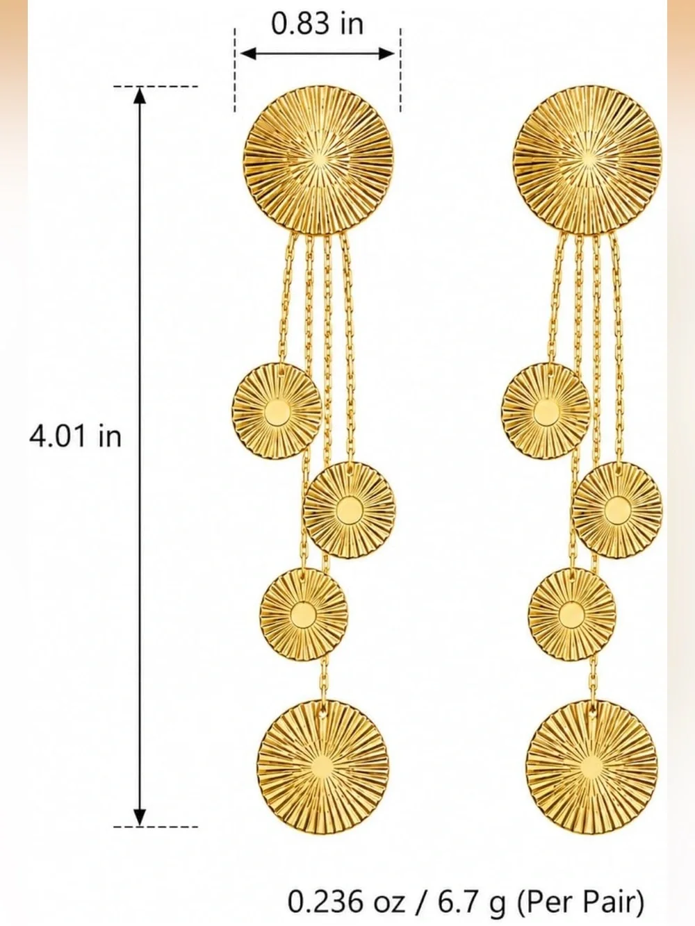 Zara Gold Radiant Disc Drop Earrings
